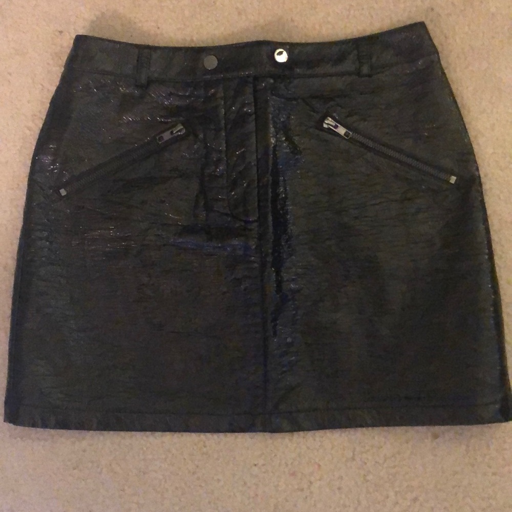 Topshop black patent mini skirt
